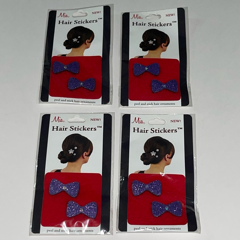 Mia Purple Bow Glitter Hair Stickers, 4 Packages